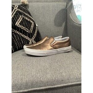 Vans Off the Wall Classic slip on shoes leather bronze gold mens 6 Woman’s 7.5